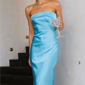 Blue Satin Folded Over Maxi Dress